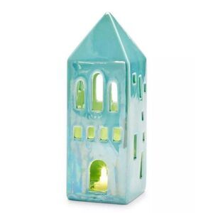 HOLIDAY LANE Pastel Prism Porcelain House LED Light-Up Decor, Blue